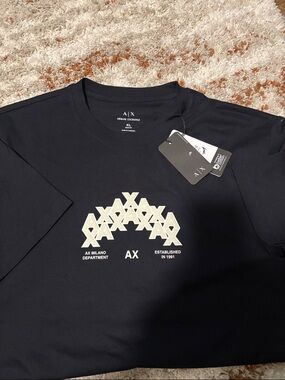 Armani Exchange Black Short-Sleeve Tee with Cream AX Graphic